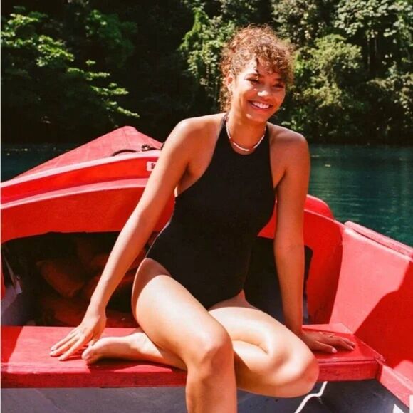 NEW Andie Swim The Luzon One Piece High Neck Swimsuit Solid Black Medium - Picture 2 of 9